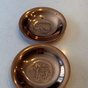Elegant Copper Pooja  Thai plates  Trinket Dishes zebra rhino. Vintage